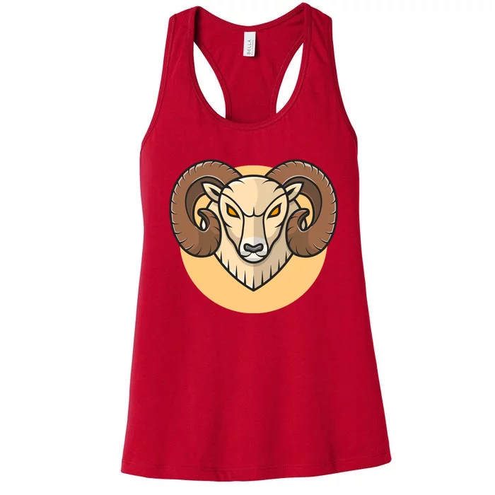 Angry Ram Mascot Cartoon Icon Illustration Women's Racerback Tank