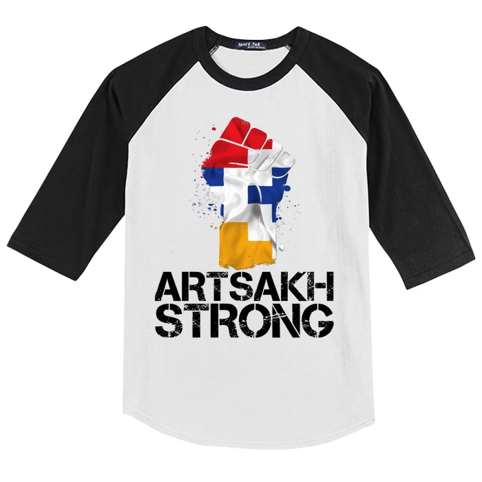 Armenian Protest Artsakh Strong Flag Colors Fist Kids Colorblock Raglan Jersey