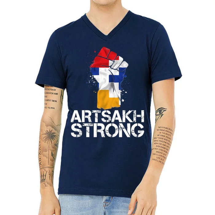 Armenian Protest Artsakh Strong Flag Colors Fist V-Neck T-Shirt