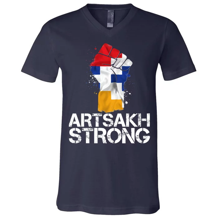 Armenian Protest Artsakh Strong Flag Colors Fist V-Neck T-Shirt