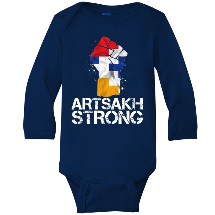 Armenian Protest Artsakh Strong Flag Colors Fist Baby Long Sleeve Bodysuit