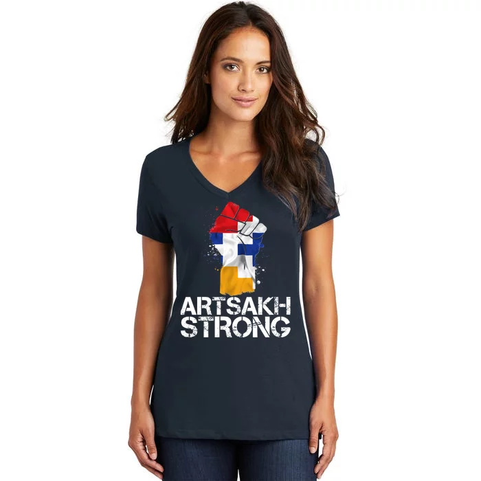 Armenian Protest Artsakh Strong Flag Colors Fist Women's V-Neck T-Shirt