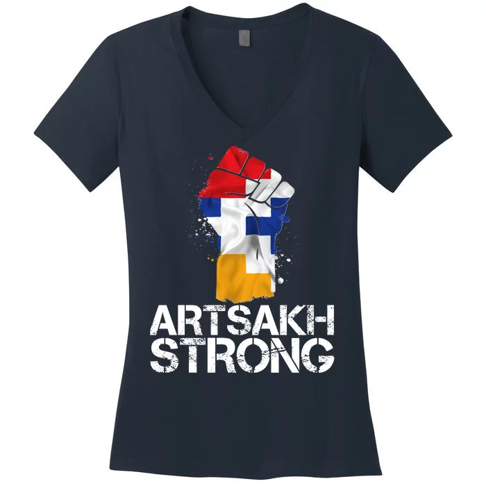 Armenian Protest Artsakh Strong Flag Colors Fist Women's V-Neck T-Shirt