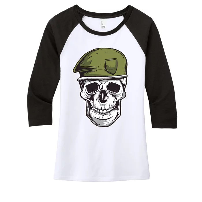 Army Military Skull Women's Tri-Blend 3/4-Sleeve Raglan Shirt