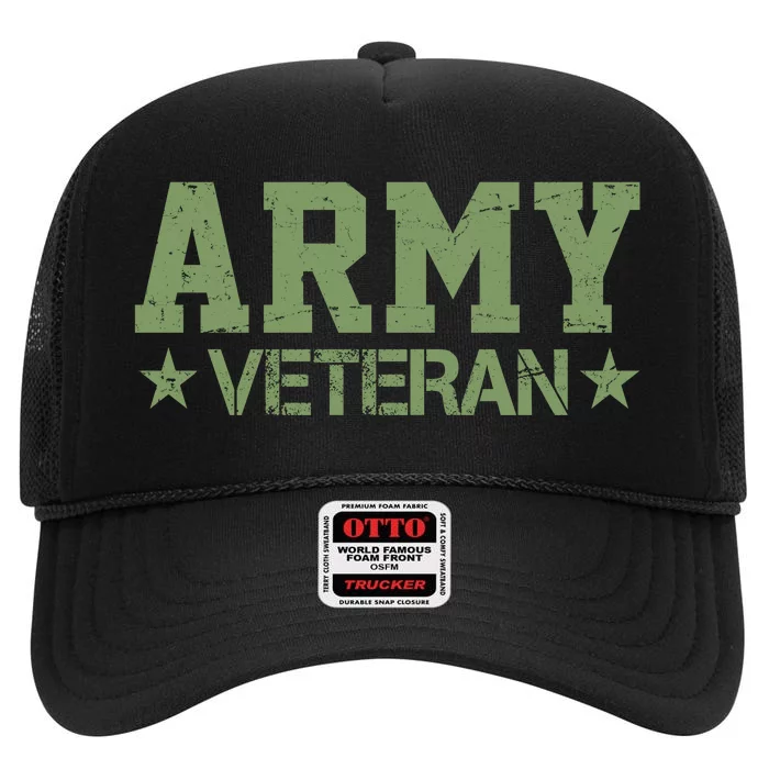 Army Veteran Distress Logo High Crown Mesh Trucker Hat