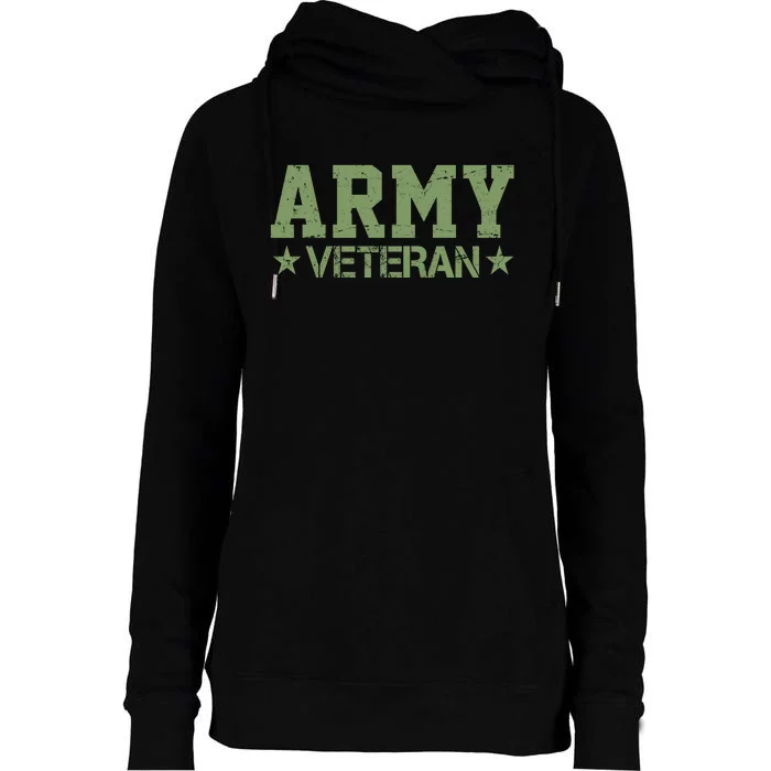 Army Veteran Distress Logo Womens Funnel Neck Pullover Hood