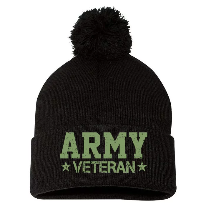 Army Veteran Distress Logo Pom Pom 12in Knit Beanie