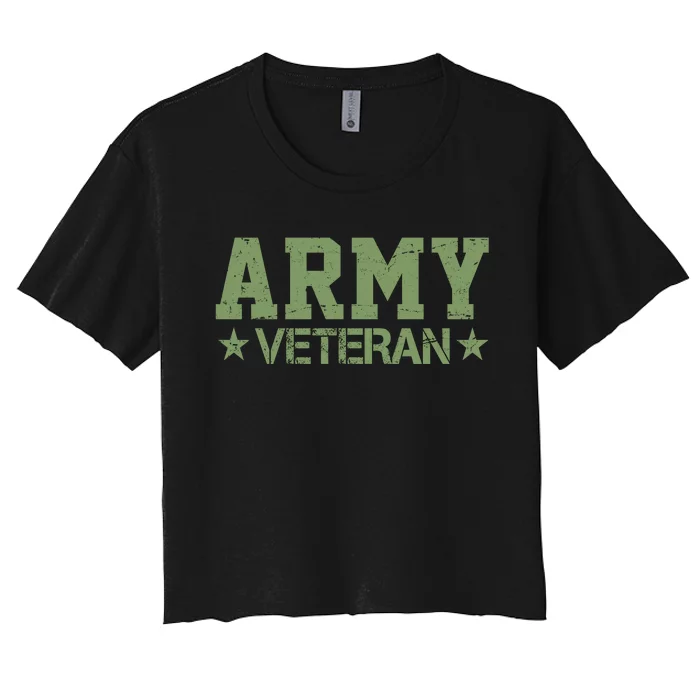 Army Veteran Distress Logo Women's Crop Top Tee