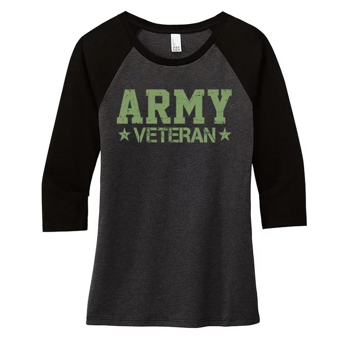 Army Veteran Distress Logo Women's Tri-Blend 3/4-Sleeve Raglan Shirt