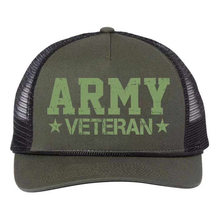 Army Veteran Distress Logo Retro Rope Trucker Hat Cap