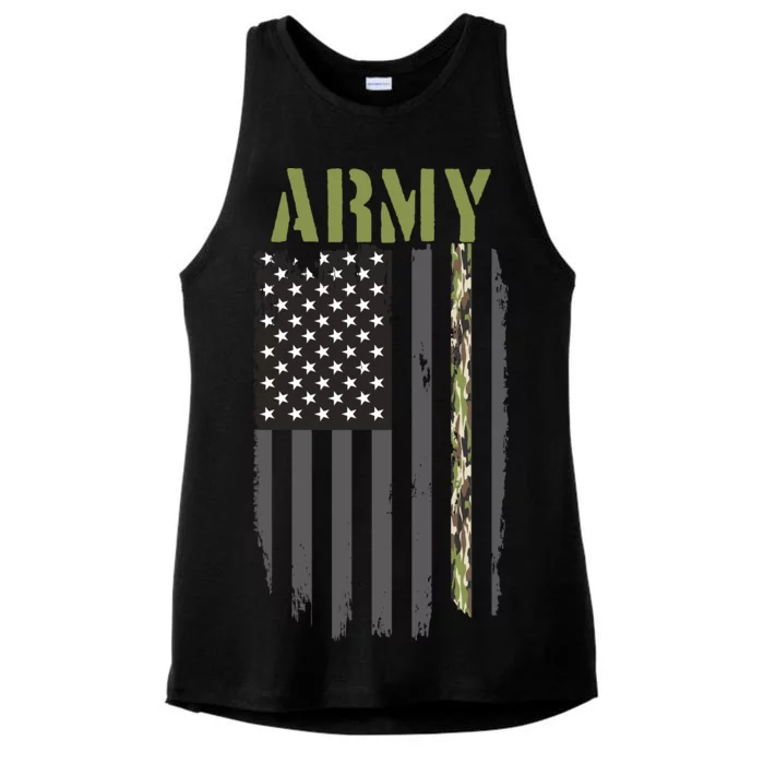 Army Veteran Thin Camo Line Flag Ladies Tri-Blend Wicking Tank