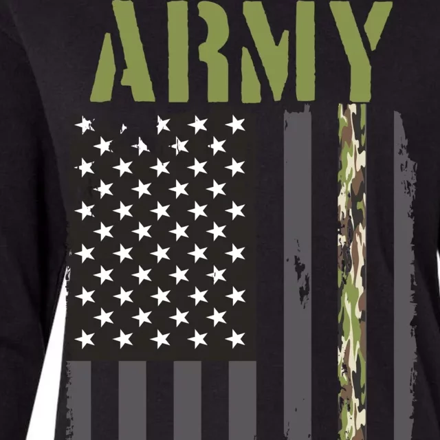 Army Veteran Thin Camo Line Flag Womens Cotton Relaxed Long Sleeve T-Shirt