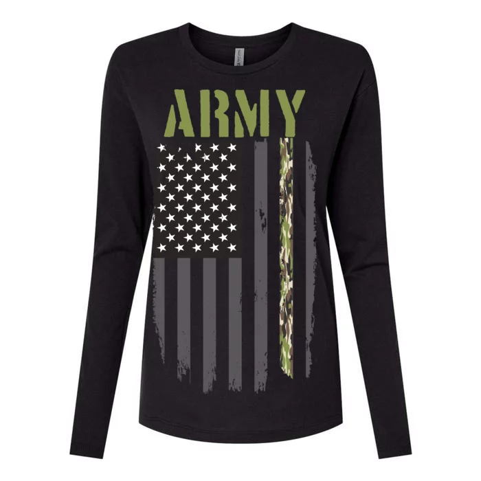 Army Veteran Thin Camo Line Flag Womens Cotton Relaxed Long Sleeve T-Shirt