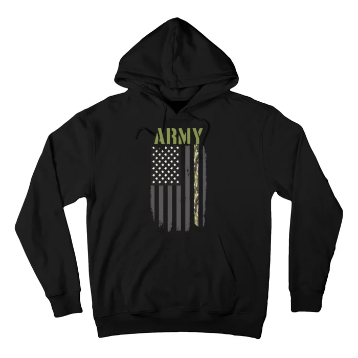 Army Veteran Thin Camo Line Flag Hoodie