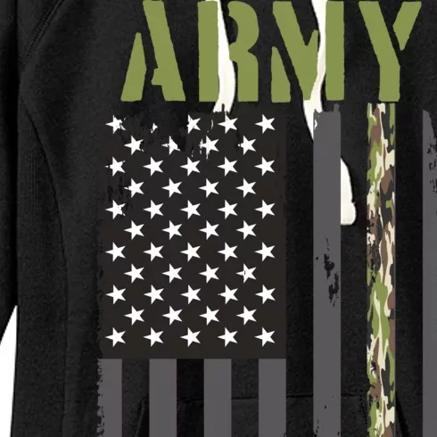 Army Veteran Thin Camo Line Flag Women's Fleece Hoodie