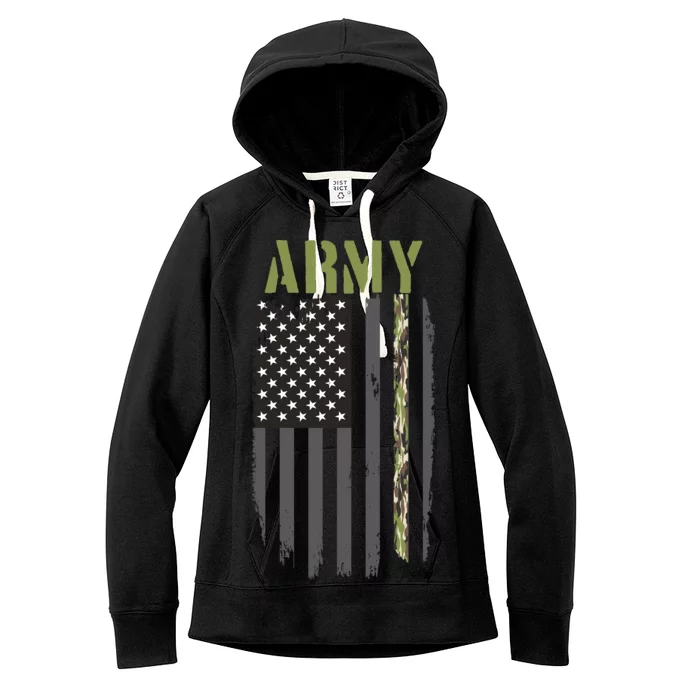 Army Veteran Thin Camo Line Flag Women's Fleece Hoodie