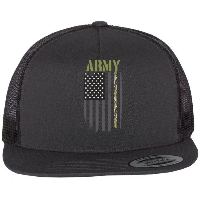 Army Veteran Thin Camo Line Flag Flat Bill Trucker Hat