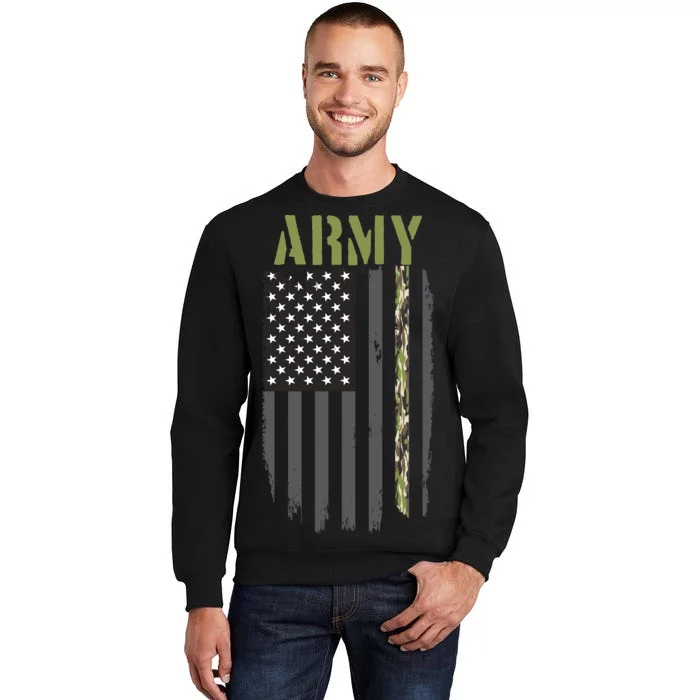 Army Veteran Thin Camo Line Flag Tall Sweatshirt