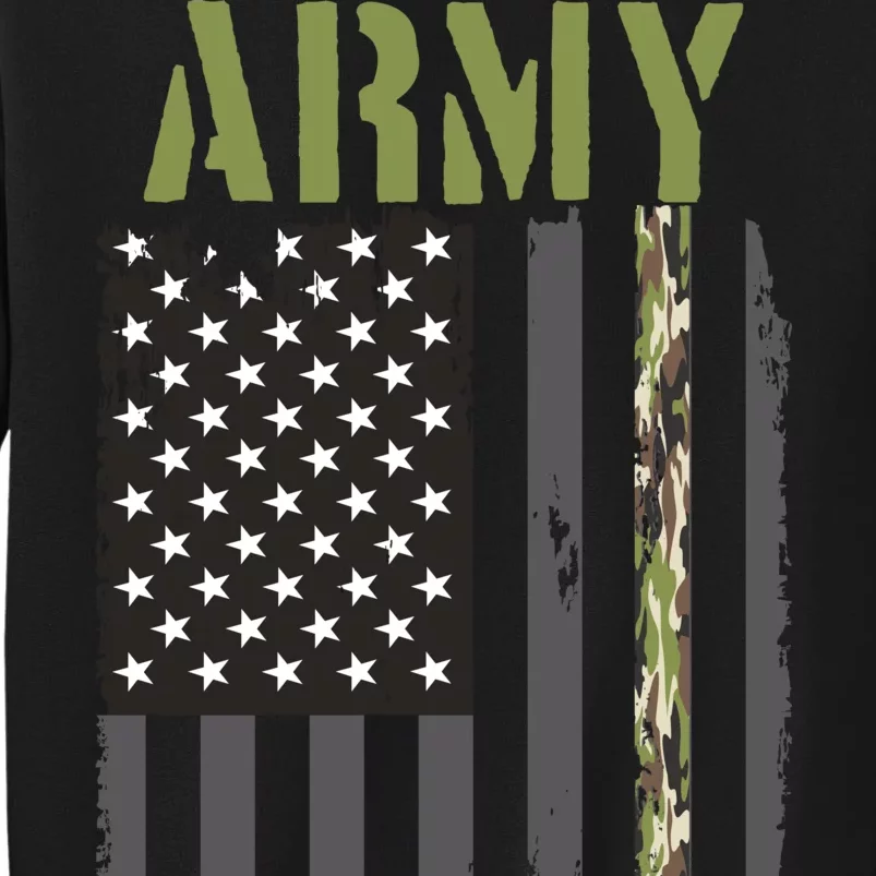 Army Veteran Thin Camo Line Flag Tall Sweatshirt