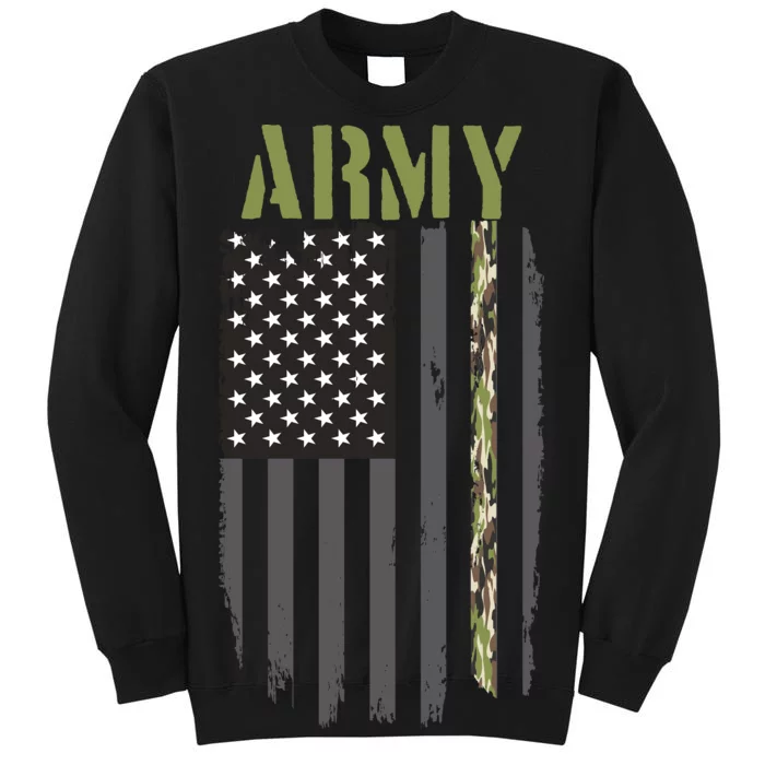 Army Veteran Thin Camo Line Flag Tall Sweatshirt