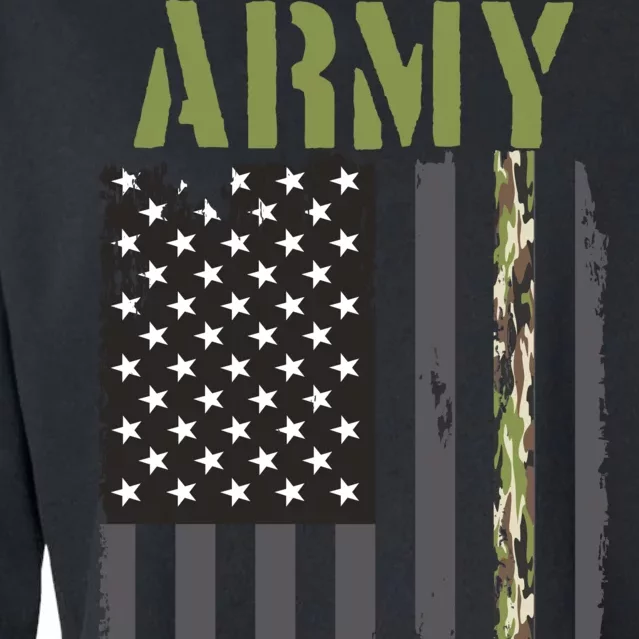 Army Veteran Thin Camo Line Flag Cropped Pullover Crew