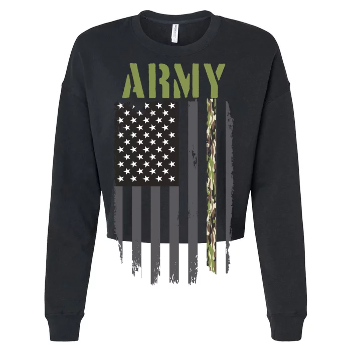 Army Veteran Thin Camo Line Flag Cropped Pullover Crew