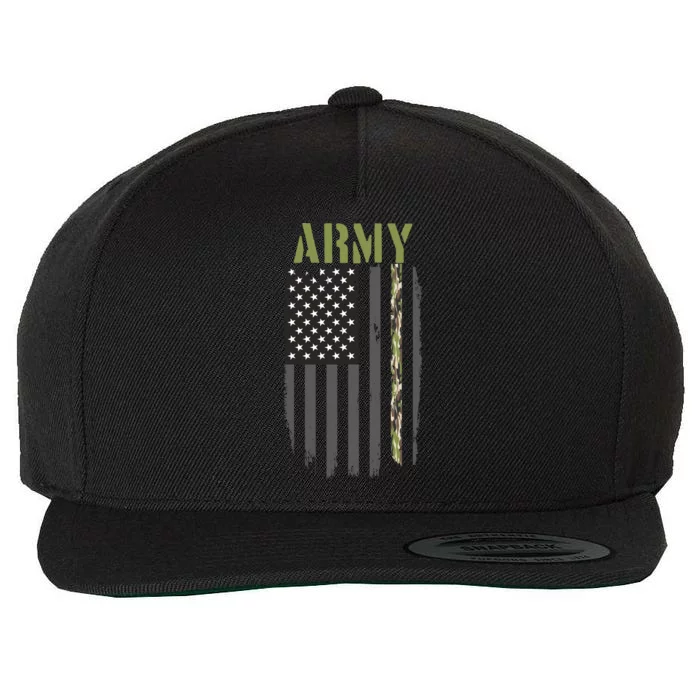 Army Veteran Thin Camo Line Flag Wool Snapback Cap