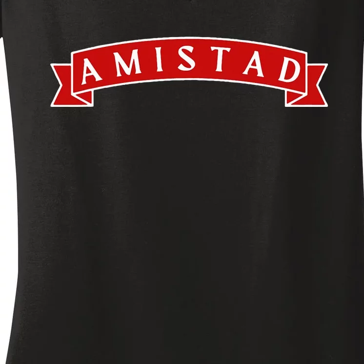 Amistad Red On White House Of Friendship Teachers Students Women's V-Neck T-Shirt