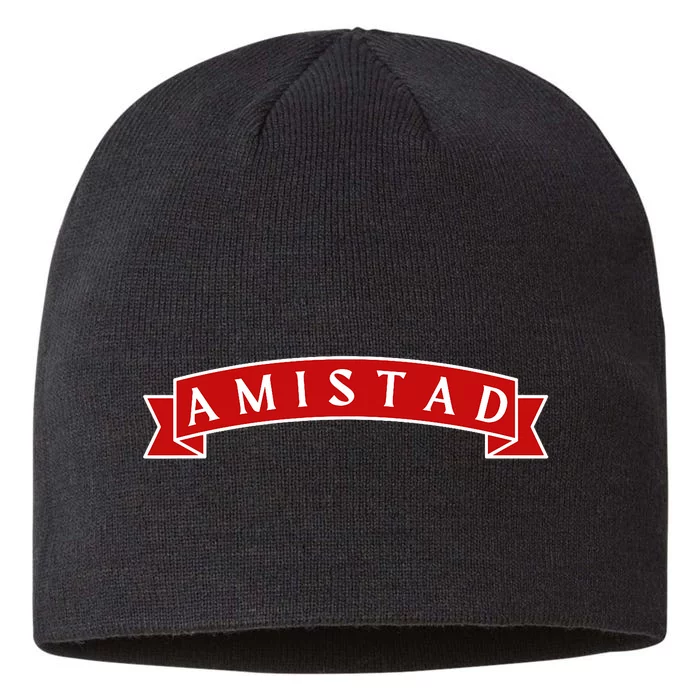 Amistad Red On White House Of Friendship Teachers Students 8 1/2in Sustainable Knit Beanie