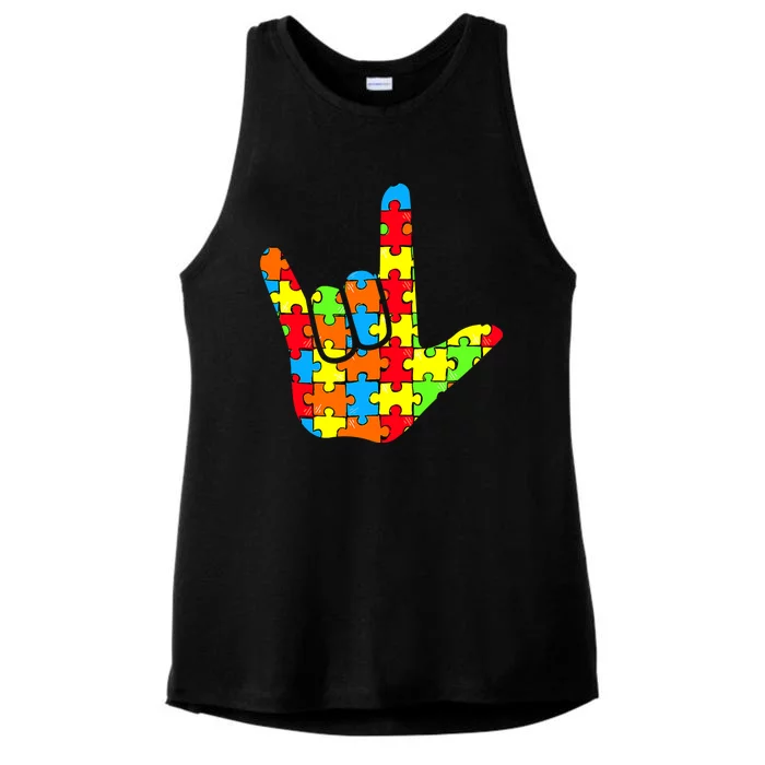 Autism Rock On Hand Ladies Tri-Blend Wicking Tank