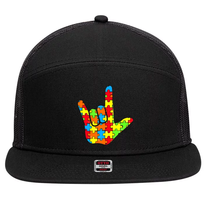 Autism Rock On Hand 7 Panel Mesh Trucker Snapback Hat