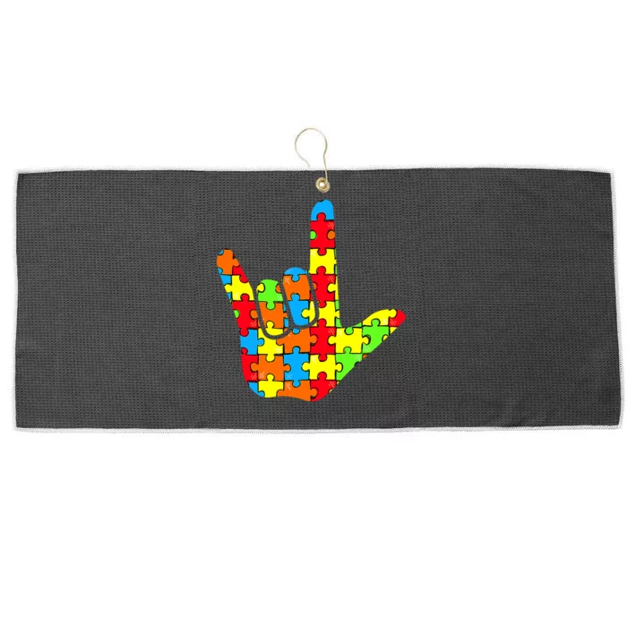 Autism Rock On Hand Large Microfiber Waffle Golf Towel