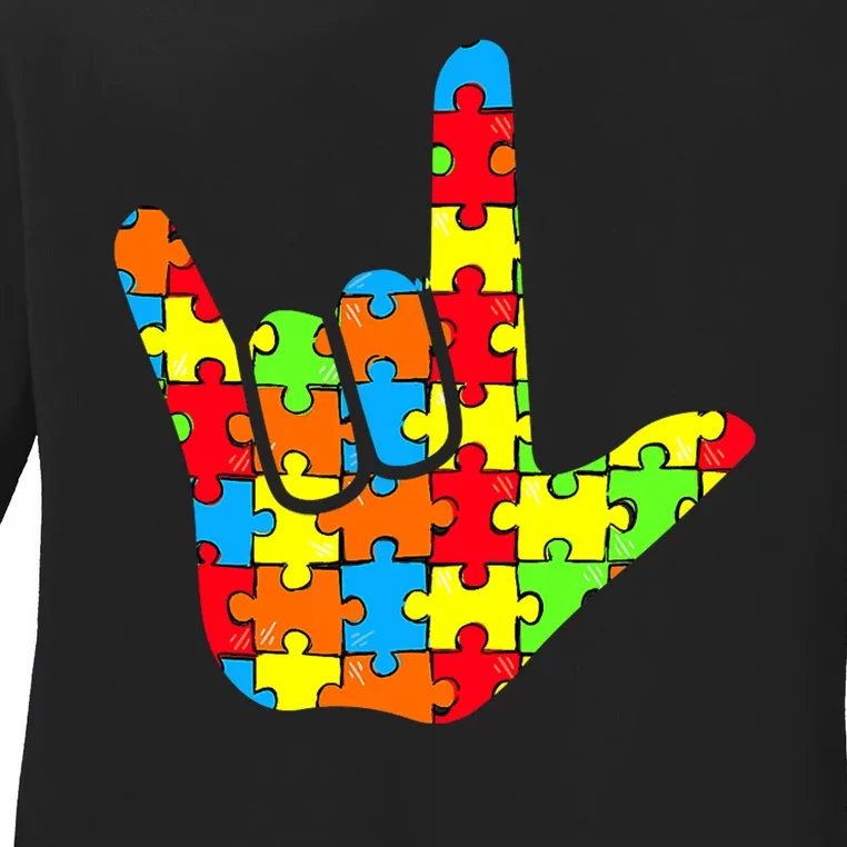 Autism Rock On Hand Ladies Long Sleeve Shirt