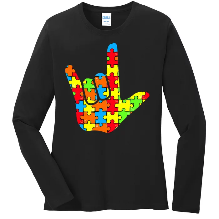 Autism Rock On Hand Ladies Long Sleeve Shirt