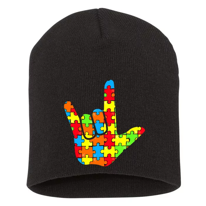 Autism Rock On Hand Short Acrylic Beanie