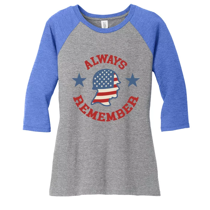 Always Remember Patriotic Veteran Soldier Honor Gift Women's Tri-Blend 3/4-Sleeve Raglan Shirt