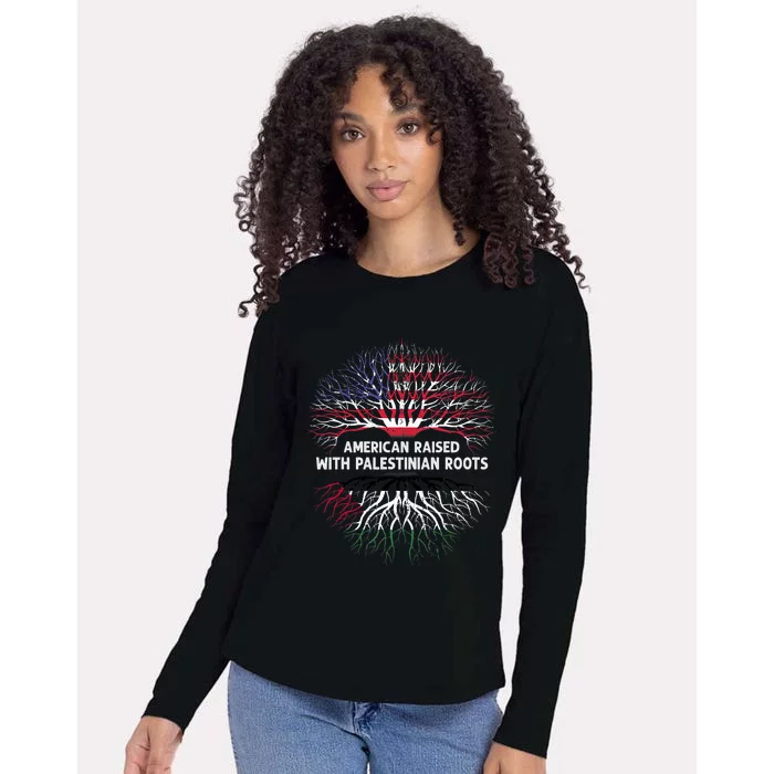 American Raised Palestinian Roots Usa Gaza Palestine Flag Womens Cotton Relaxed Long Sleeve T-Shirt