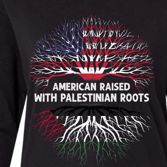 American Raised Palestinian Roots Usa Gaza Palestine Flag Womens Cotton Relaxed Long Sleeve T-Shirt