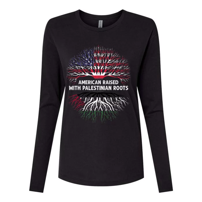 American Raised Palestinian Roots Usa Gaza Palestine Flag Womens Cotton Relaxed Long Sleeve T-Shirt