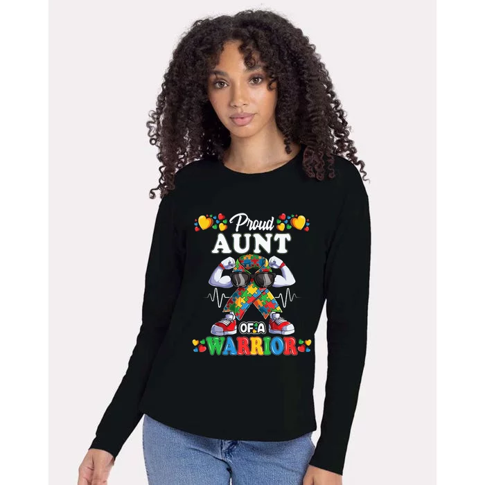 Autistic Ribbon Puzzle Aunt of Autism Awareness Warrior Womens Cotton Relaxed Long Sleeve T-Shirt