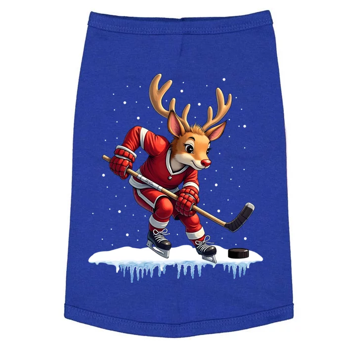 Adults Reindeer Playing Ice Hockey Christmas Santa Hat Great Gift Doggie Tank