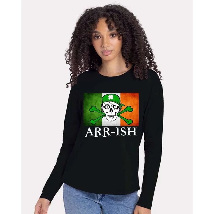 Arr-ish Irish Pirate St. Patrick's Day Flag Womens Cotton Relaxed Long Sleeve T-Shirt