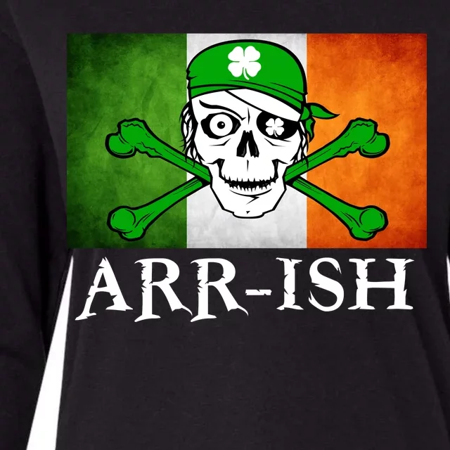 Arr-ish Irish Pirate St. Patrick's Day Flag Womens Cotton Relaxed Long Sleeve T-Shirt