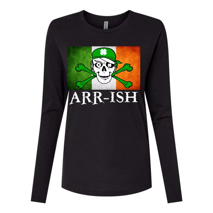 Arr-ish Irish Pirate St. Patrick's Day Flag Womens Cotton Relaxed Long Sleeve T-Shirt