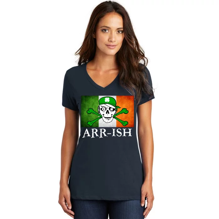 Arr-ish Irish Pirate St. Patrick's Day Flag Women's V-Neck T-Shirt