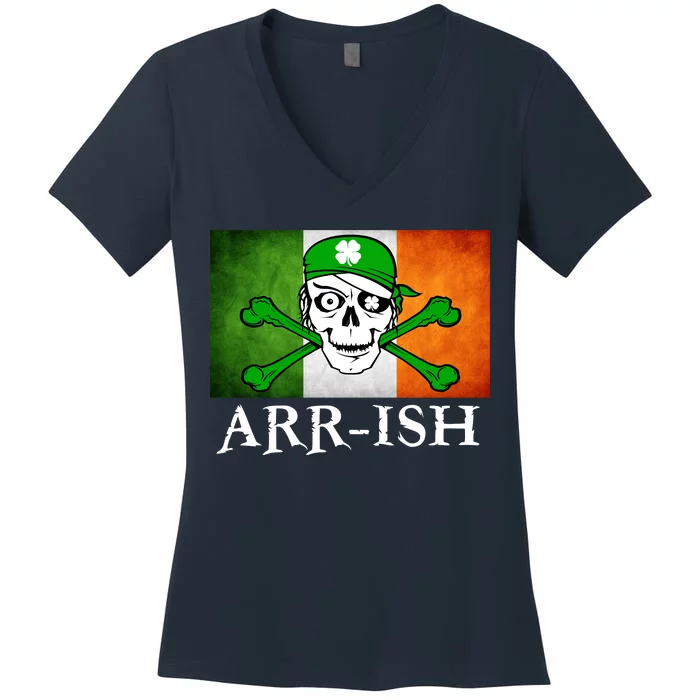 Arr-ish Irish Pirate St. Patrick's Day Flag Women's V-Neck T-Shirt