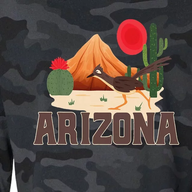 Arizona Roadrunner Retro Boho Desert Cactus Cropped Pullover Crew