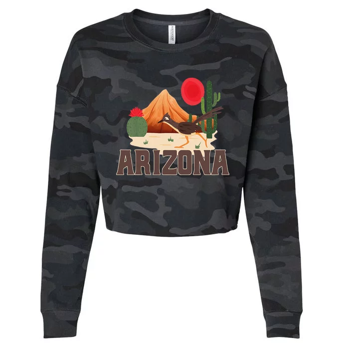 Arizona Roadrunner Retro Boho Desert Cactus Cropped Pullover Crew