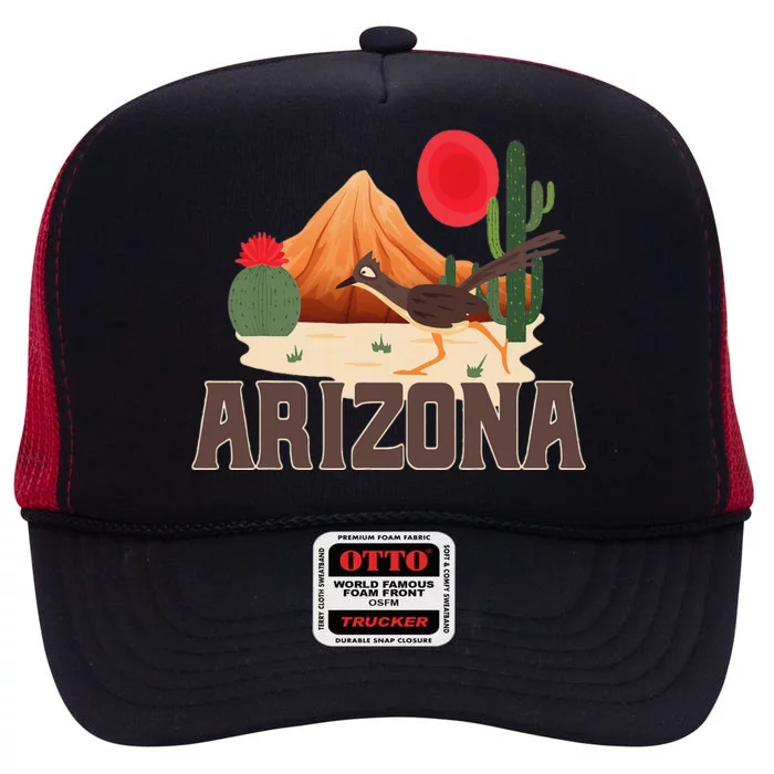 Arizona Roadrunner Retro Boho Desert Cactus High Crown Mesh Trucker Hat