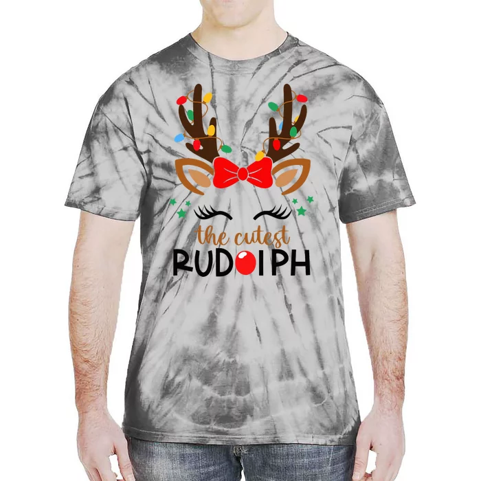 Adorable Rudolph Reindeer Christmas Pajama with Festive Lights Tie-Dye T-Shirt